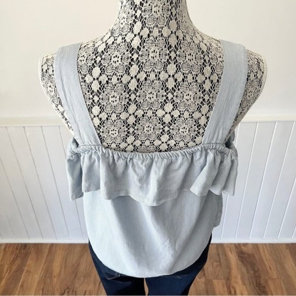 Twig Blue & White Striped Boho Ruffled Cold Shoulder Tank Top Size M - Picture 7 of 10